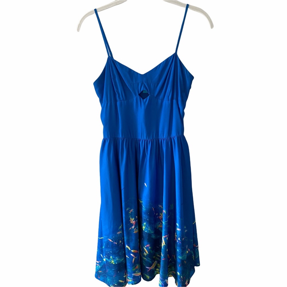 Lamour Nanette Lapore Blue Knee Length Fish Print Fit & Flare Dress Size 3